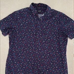 Express Men's Navy Floral Casual Shirt